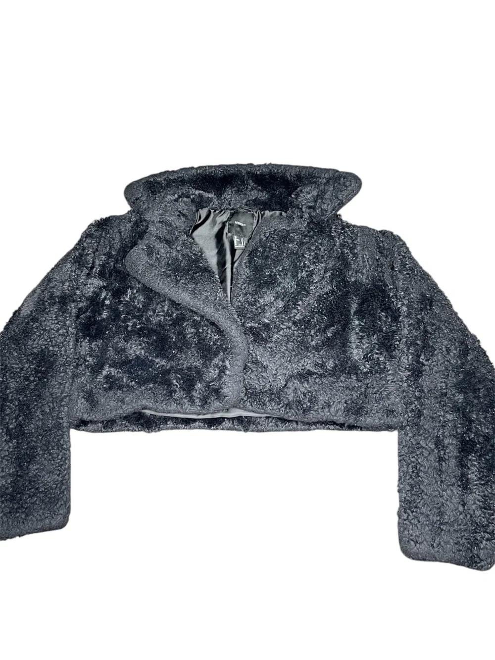 Forever 21 Charcoal Gray Black Faux Fur Cropped Jacket